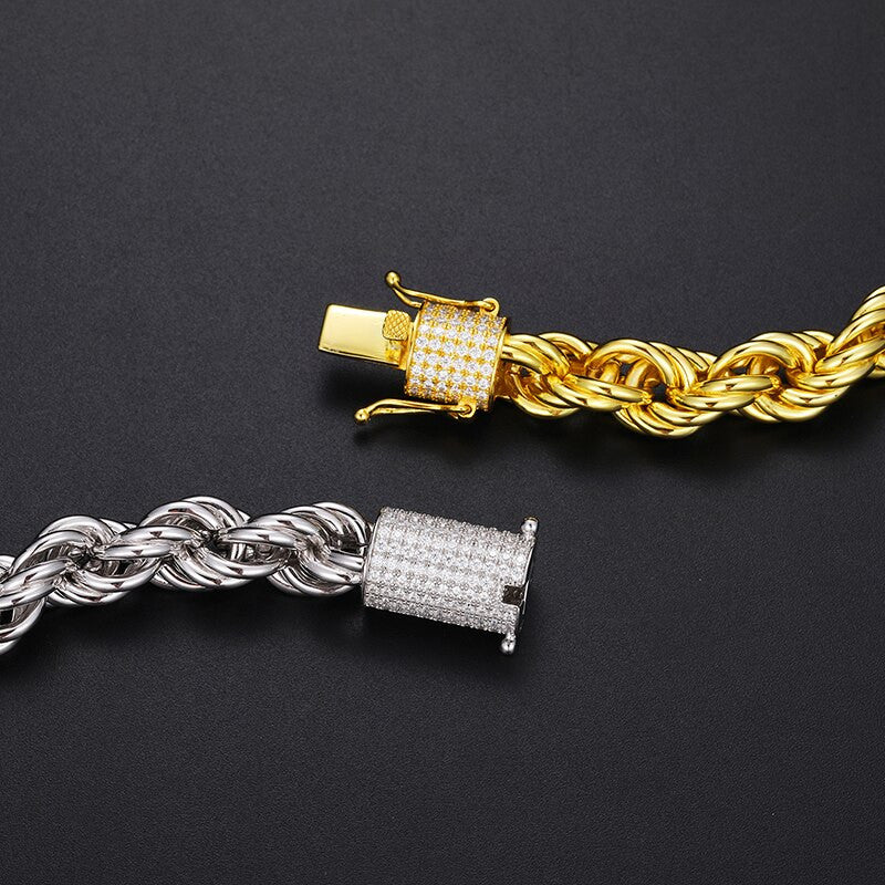 Mens .925 Solid Sterling Silver VVS Lab Diamond Rope Link Ice Clasp Bracelets Chain Necklaces