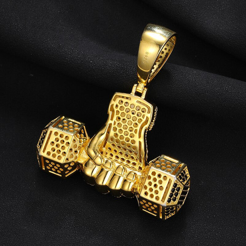 Do You Even Lift Solid Sterling Silver Dumbbell Genuine VVS Diamond Pendant Chain