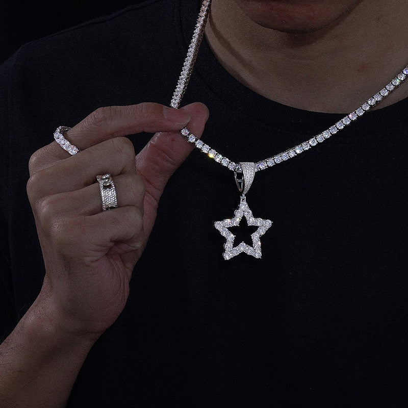 VVS Genuine Diamond Flooded Ice Super Star 925 Sterling Silver Hip Hop Pendants