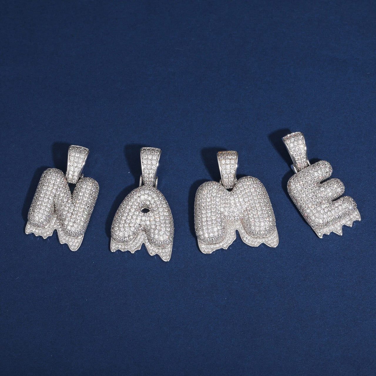 Solid 925 Sterling Silver VVS Moissanite Diamond Bubble Letter Hip Hop Initial Drip Pendants