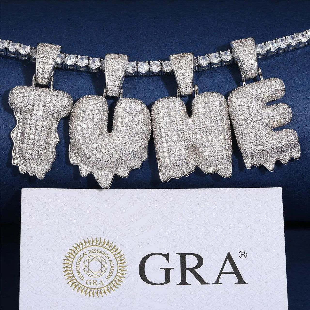 Solid 925 Sterling Silver VVS Moissanite Diamond Bubble Letter Hip Hop Initial Drip Pendants