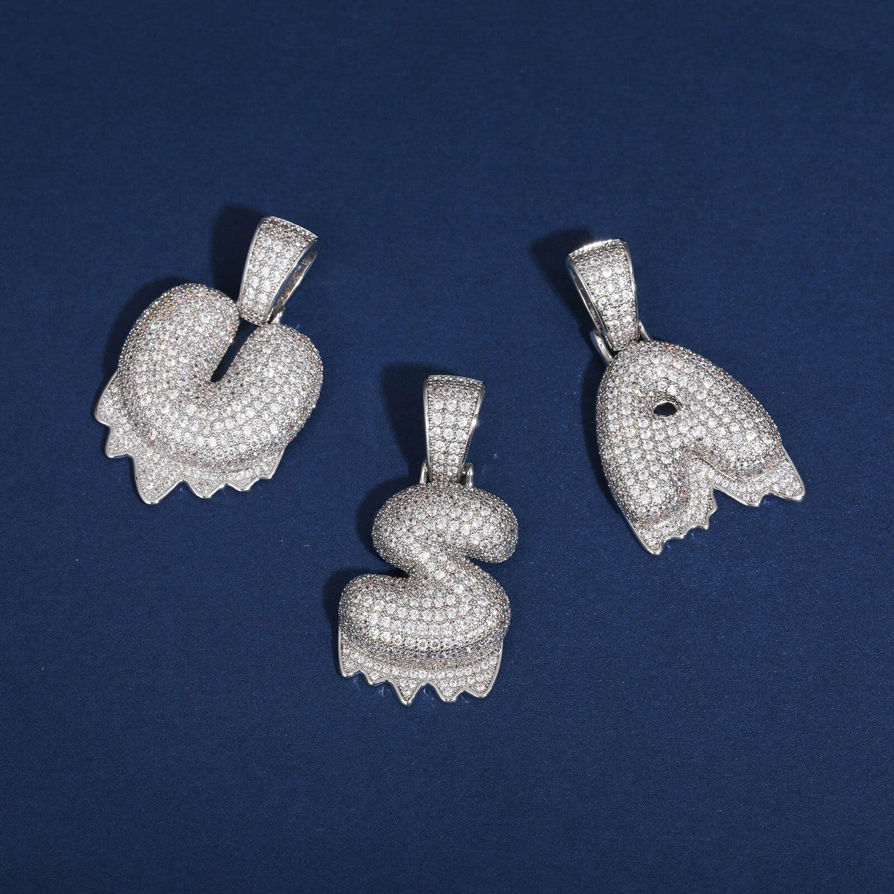 Solid 925 Sterling Silver VVS Moissanite Diamond Bubble Letter Hip Hop Initial Drip Pendants