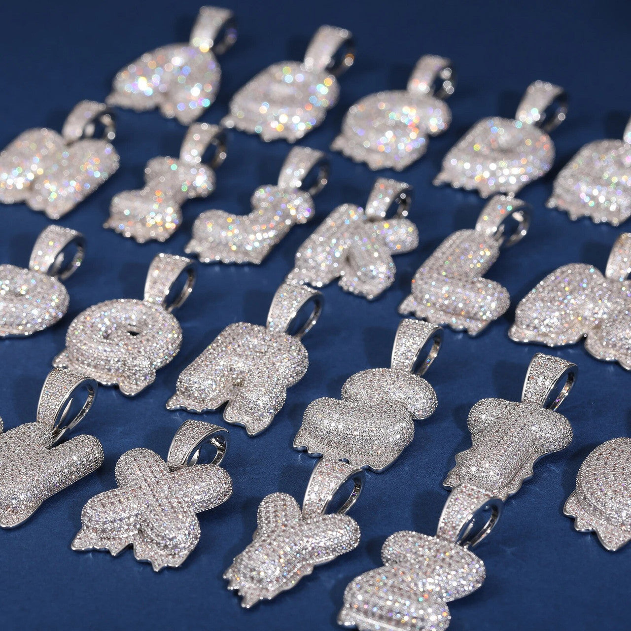 Solid 925 Sterling Silver VVS Moissanite Diamond Bubble Letter Hip Hop Initial Drip Pendants