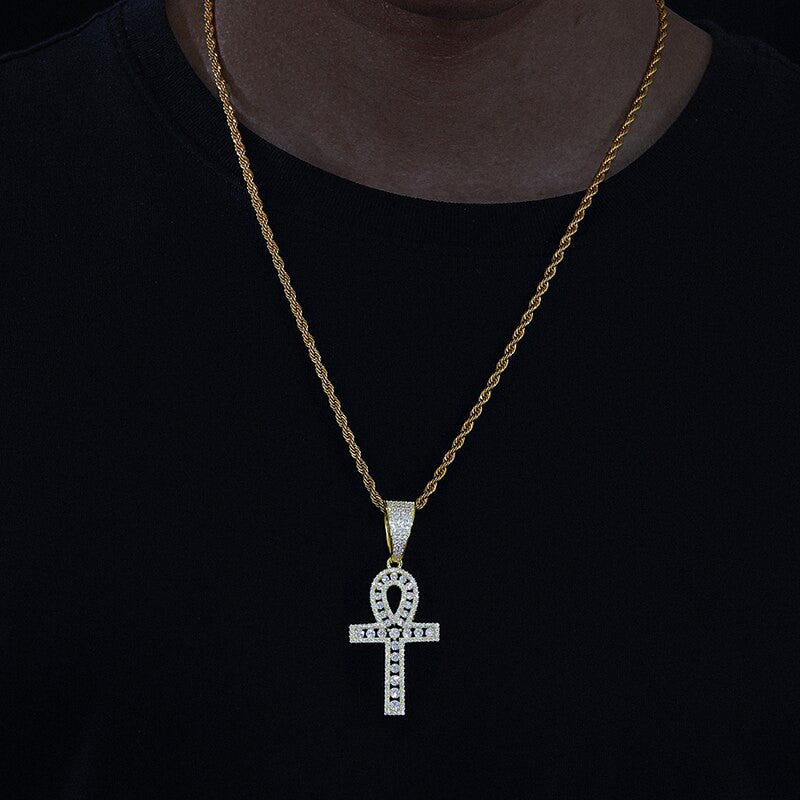 Genuine VVS Diamond Original Ankh Cross Solid Silver Spiritual Pendant Chain