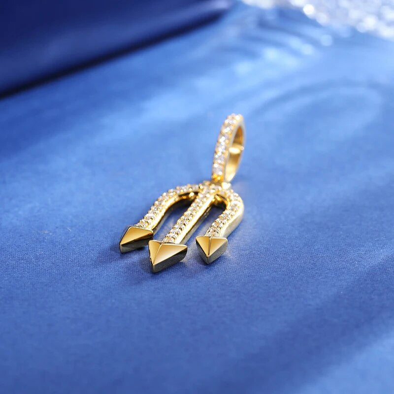 Mens Solid 925 Sterling Silver Nordic Poseidon Trident Iced VVS Diamond Pendant