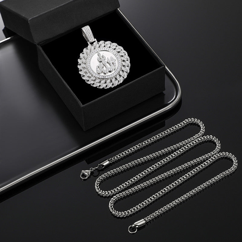 Mens Solid 925 Sterling Silver Allah Flooded Ice Hip Hop Pendant