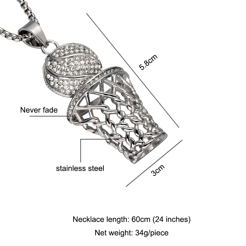 Hip Hop 18k Gold Full Simulated Diamond 316L Stainless Steel Basketball Chain Pendant