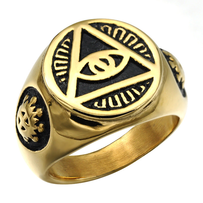All Seeing Eye Titanium Stainless Steel Illuminati Pyramid Eye Symbol Ring