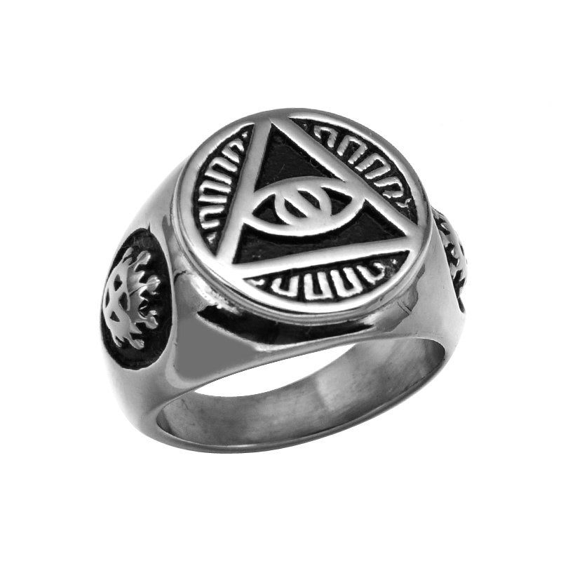 All Seeing Eye Titanium Stainless Steel Illuminati Pyramid Eye Symbol Ring