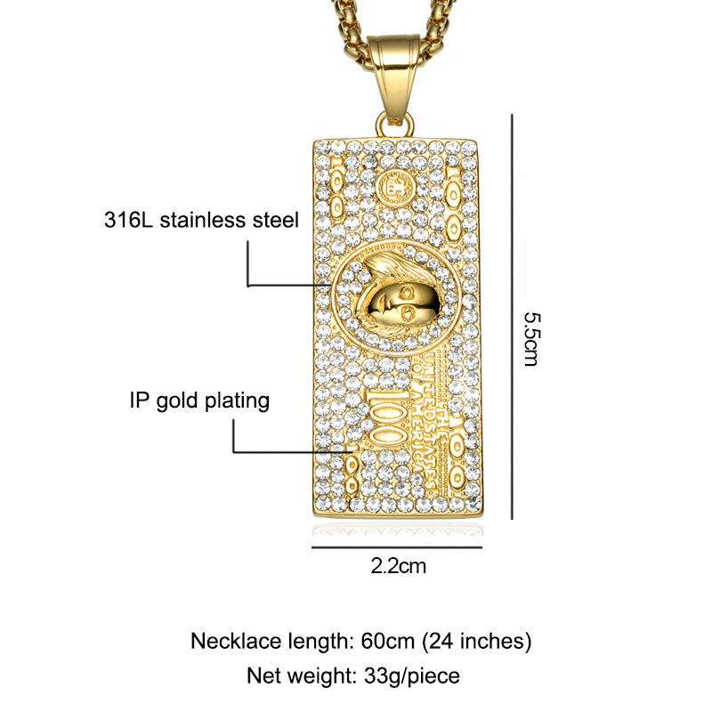 Laughing To The Bank | Flooded Ice Stainless Steel 100 Dollars Money Chain Pendant