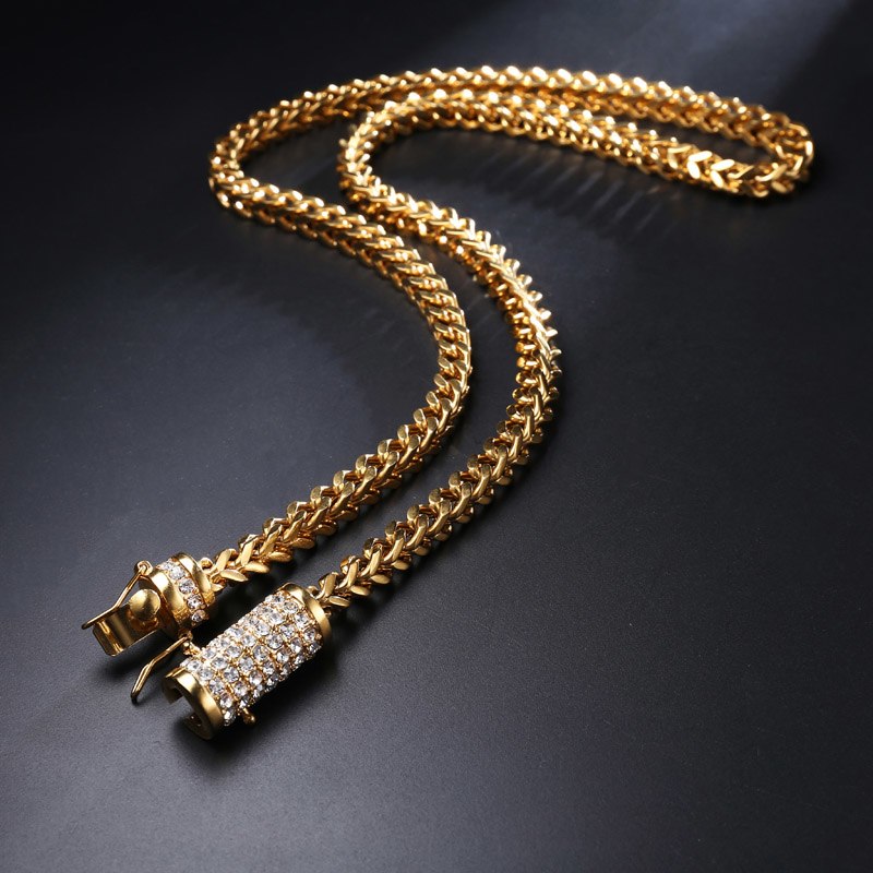 Mens 18k Gold .925 Silver Stainless Steel Flooded Ice Franco Cuban Link Chain