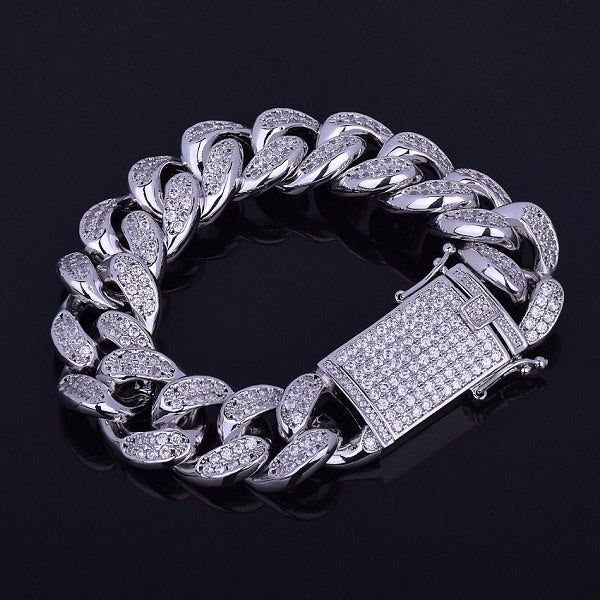 24k Gold .925 Silver Rose Gold Mens Big Boy 20mm AAA Micro Pave Cuban Link Bracelet