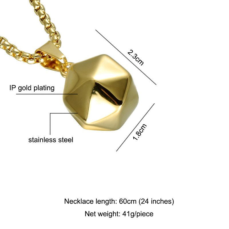 Stainless Steel Polyhedron 14k Gold Pendant Chain Necklace