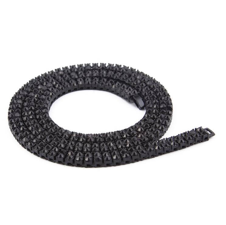 Mens Hip Hop Flooded Ice Bling 9mm 2 Row 14k Gold Silver Black Tennis Chain Necklace