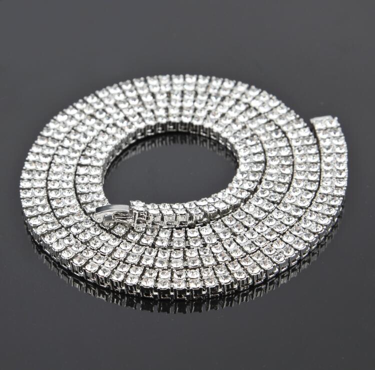 Mens Hip Hop Flooded Ice Bling 9mm 2 Row 14k Gold Silver Black Tennis Chain Necklace