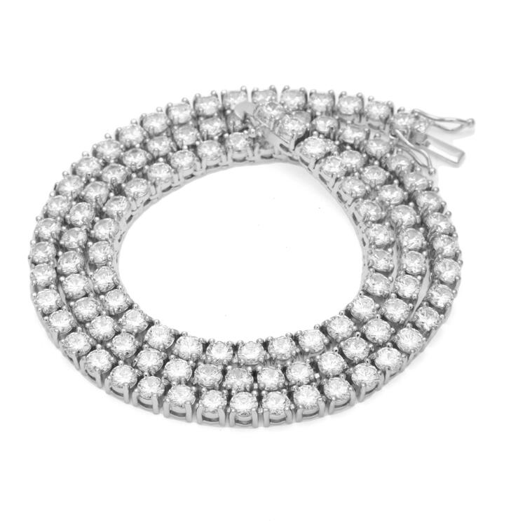 Mens Iced Out Round Cut 5A VVS Diamond CZ Box Lock Tennis Link Chain Necklace