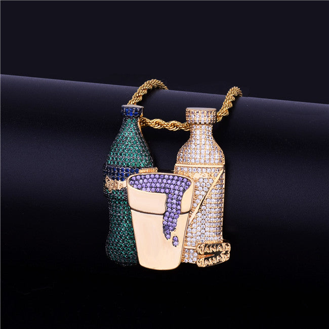 Hip Hop 18k Gold .925 Silver Sprite Bottle Purple Cup Combo