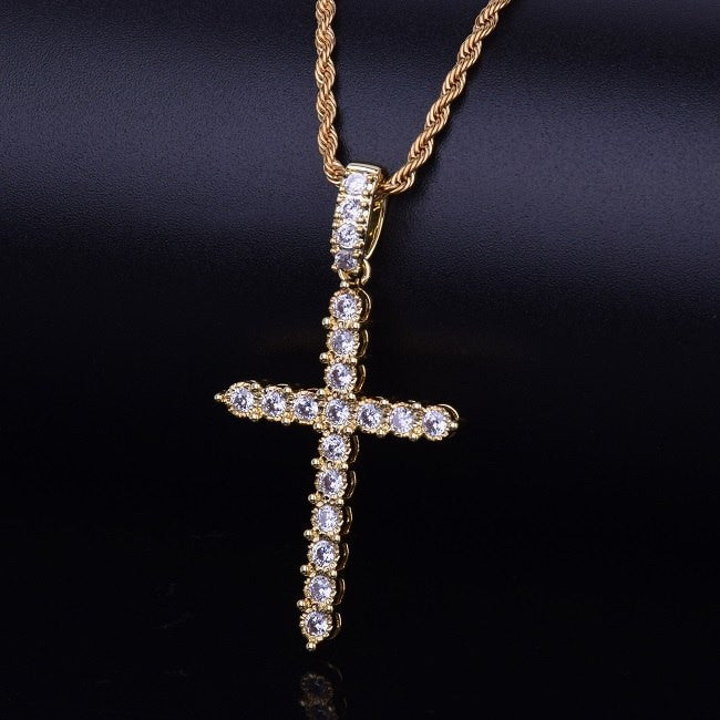 18k Gold Classic Ancient Hip Hop Cross Chain Necklace 