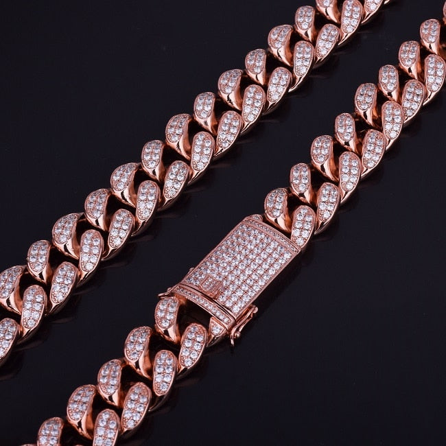 24k Gold .925 Silver Rose Gold 20mm Heavy Flooded Ice Cuban Link Chain Necklace