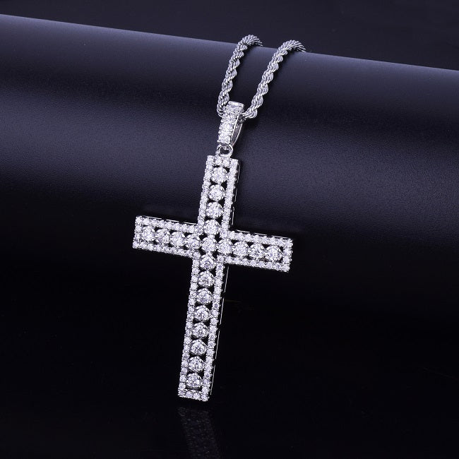 Mens 18k Gold .925 Silver Ultra Ice Silver Hip Hop AAA Micro Pave Cross Pendant Chain Necklace