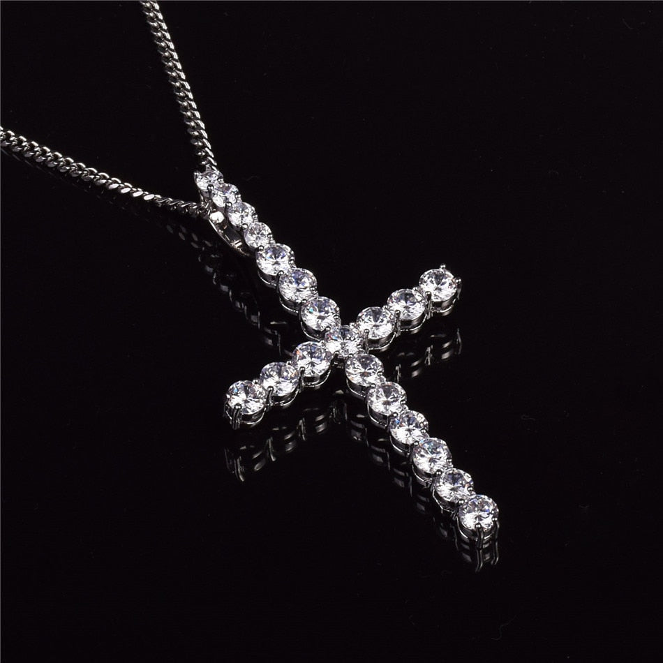22k Gold .925 Silver AAA Micro Pave Bling Bling All Ice Cross Chain Pendant