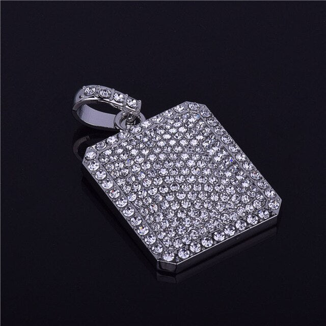 Flooded Ice 14k Gold .925 Silver Square Dog Tag Hip Hop Chain Pendant