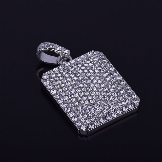 Flooded Ice 14k Gold .925 Silver Square Dog Tag Hip Hop Chain Pendant