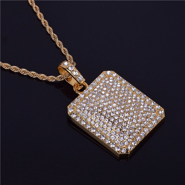 Flooded Ice 14k Gold .925 Silver Square Dog Tag Hip Hop Chain Pendant