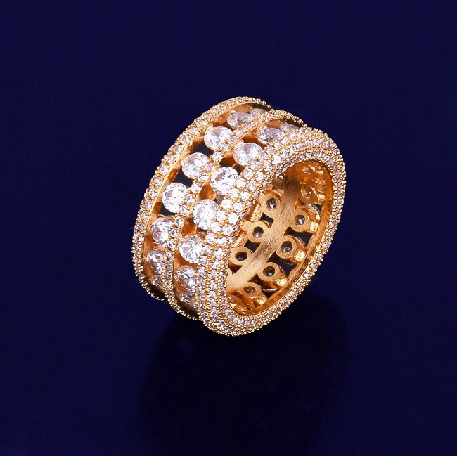 The Ultra Baller | 7 Row Solitaire Hip Hop 18k Gold 925 Silver Prong Set Stone Ring