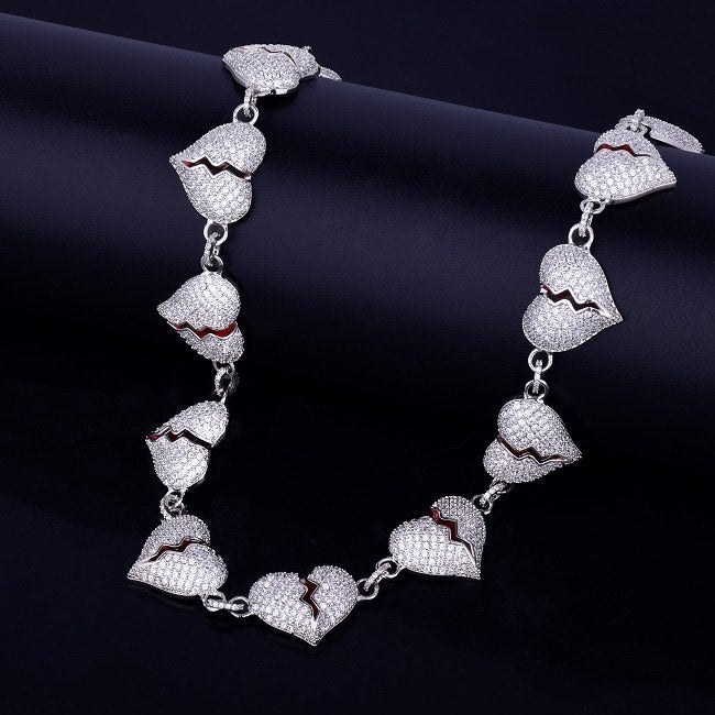 Flooded Ice Broken Heart Breaker 18k Gold .925 Silver Bling AAA True Micro Pave Hip Hop Chain