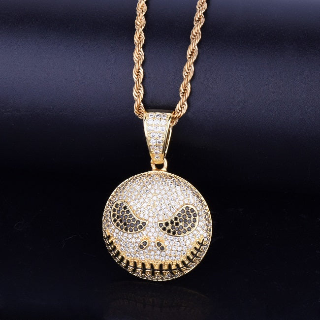 Flooded Ice Nightmare Emoji Face 18k Gold .925 Silver Hip Hop Chain Pendant