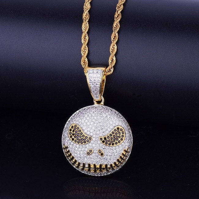 Flooded Ice Nightmare Emoji Face 18k Gold .925 Silver Hip Hop Chain Pendant