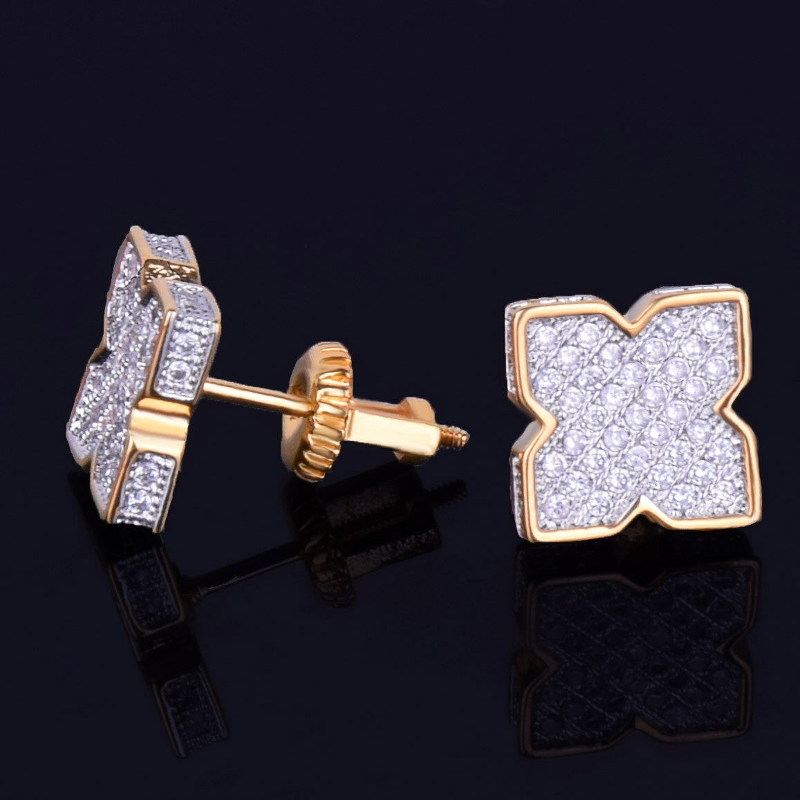 Star Studded | 9MM Silver 14k Gold VVS Diamond CZ Hip Hop Screw Back Earrings