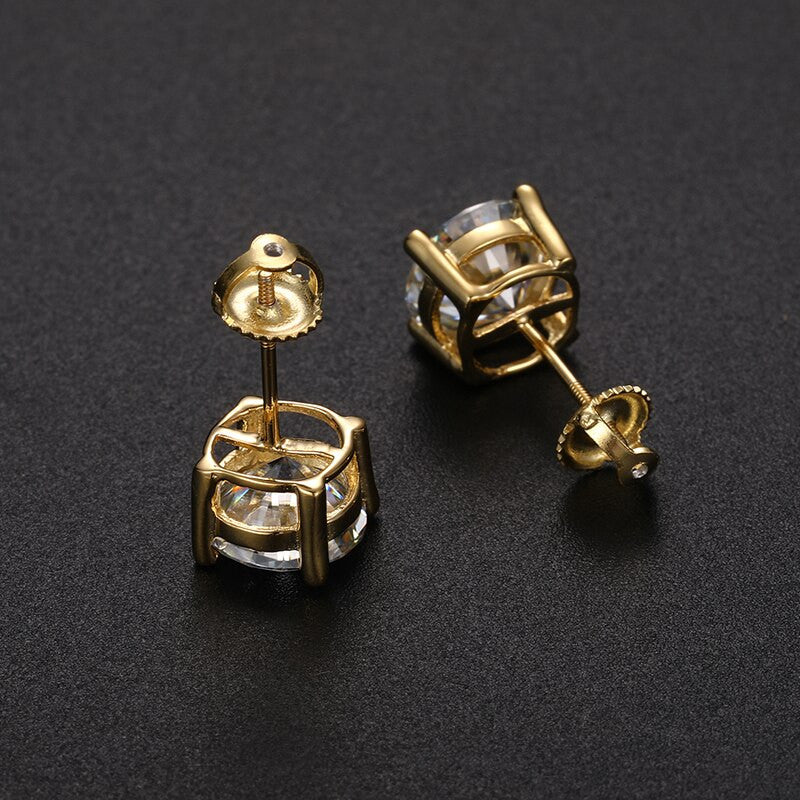 9mm Solid Sterling Silver Genuine VVS Lab Diamond Hip Hop Blinged Out Earrings
