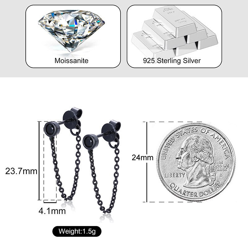 Black Iced D Color VVS Diamond Tassel Style 925 Silver Hip Hop Earrings