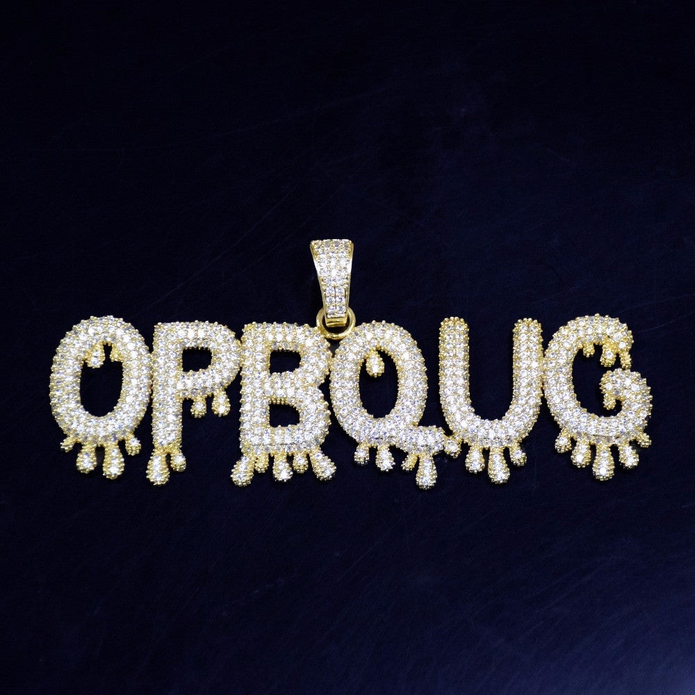 Custom Name Small Drip Drop Bubble Letters Hip Hop Pendant Chain Necklace