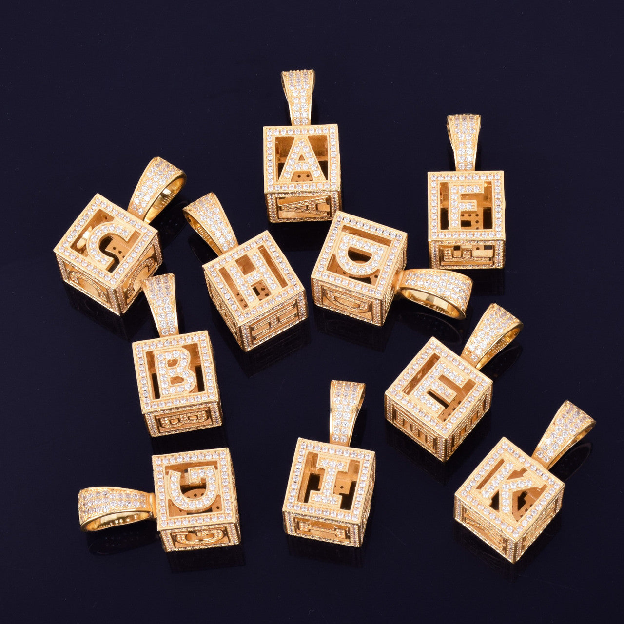 Baby Block | Gold Silver Square VVS Diamond CZ Initial Letter Hip Hop Pendant