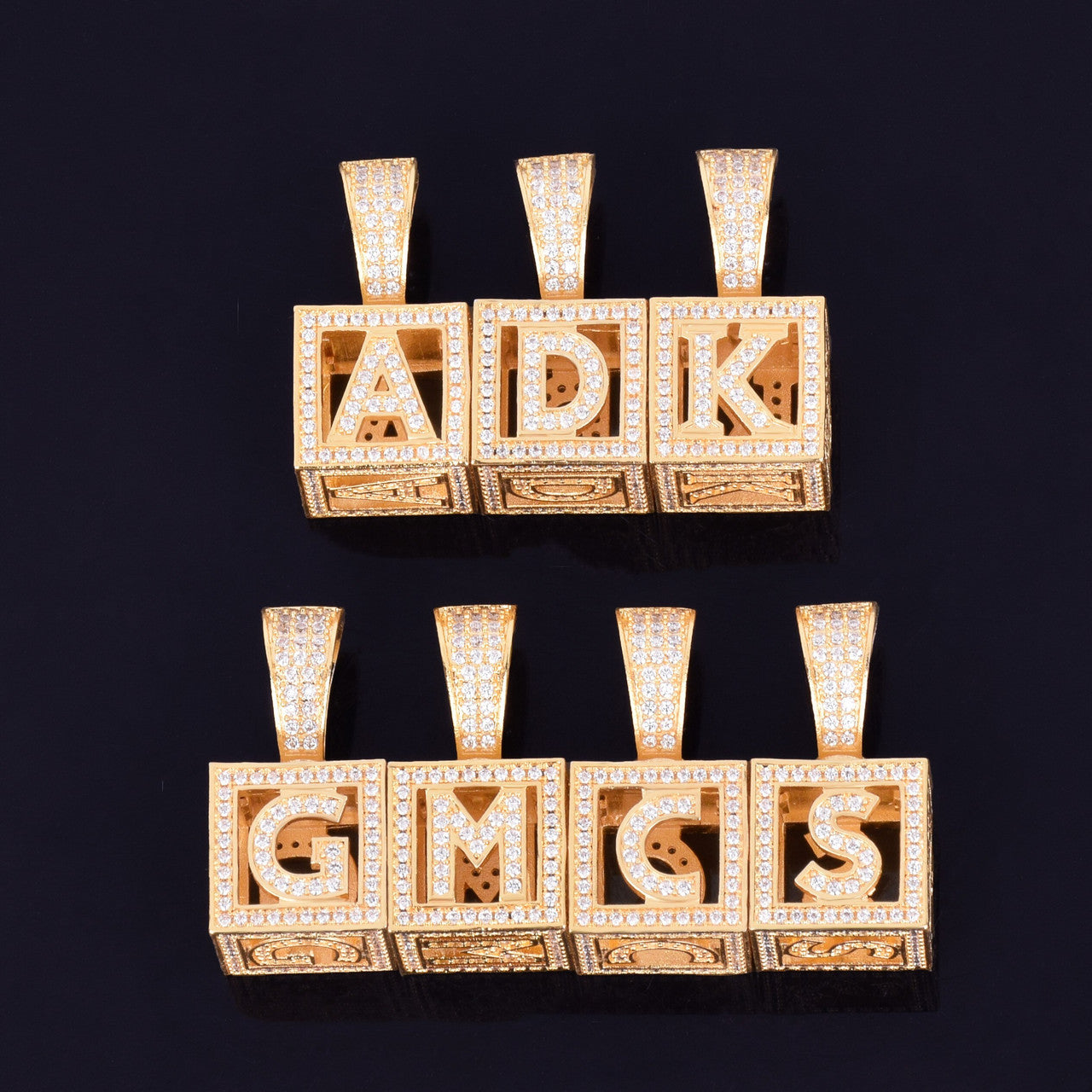18k Gold Bling Baby Block 3D Letter Hip Hop Pendant Tennis Chain Necklace