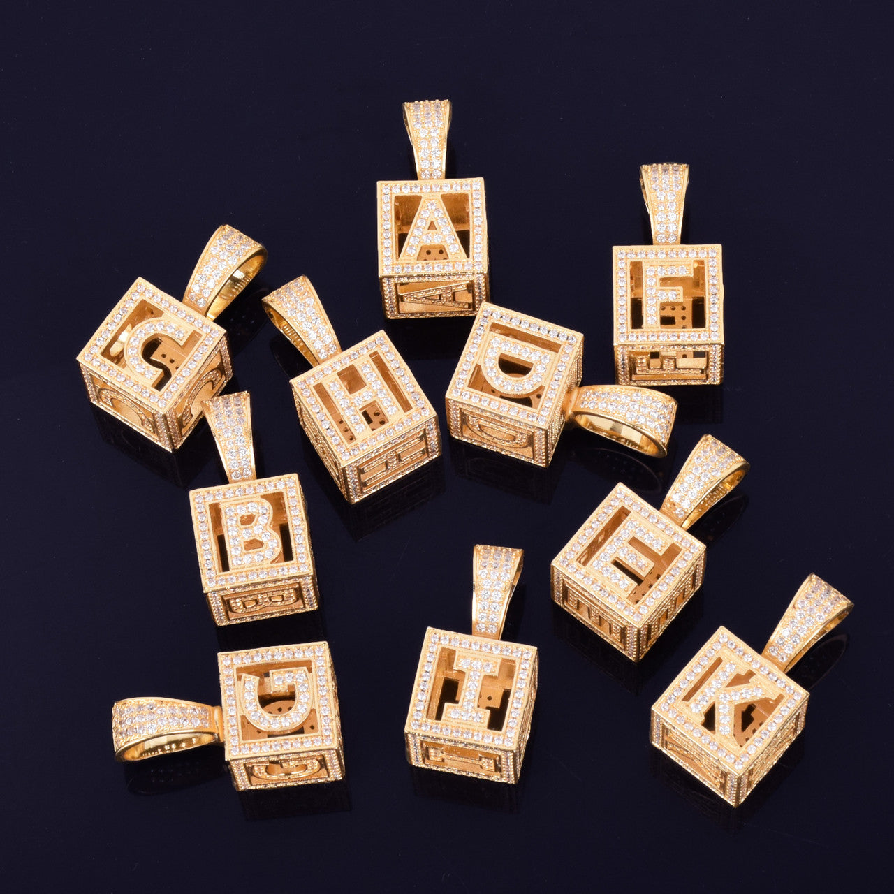 18k Gold Bling Baby Block 3D Letter Hip Hop Custom Name Pendant Chain Necklace