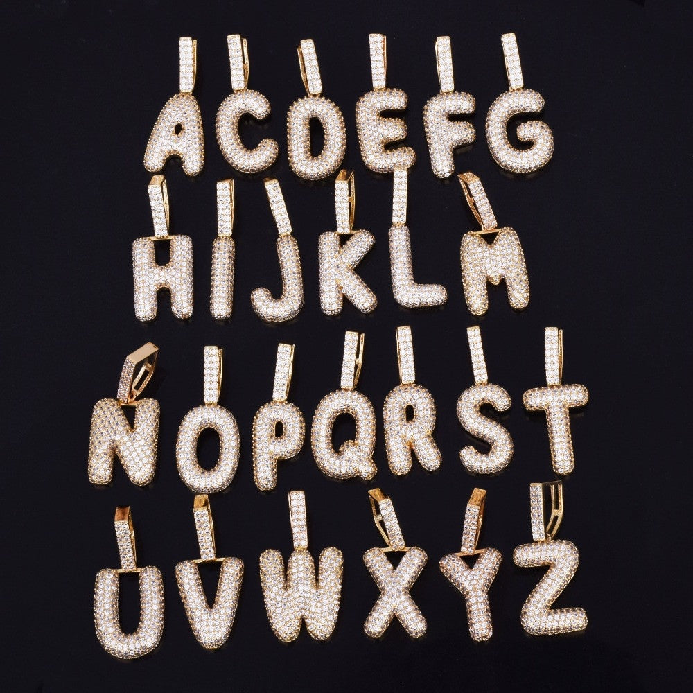 Iced Small Rose Gold Silver Micro Pave Lab Diamond Bubble Letter Hip Hop Pendant Chain Necklaces