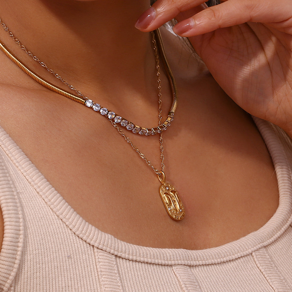 Ladies 18k Gold Waterproof Stainless Steel CZ Zodiac Sign Bling Pendant
