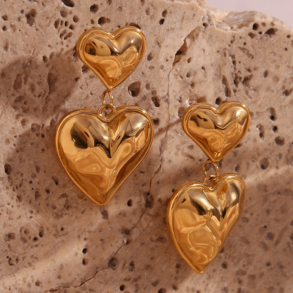 18k Gold Plated Waterproof Stainless Steel No Fading Double Layered Heart Pendant