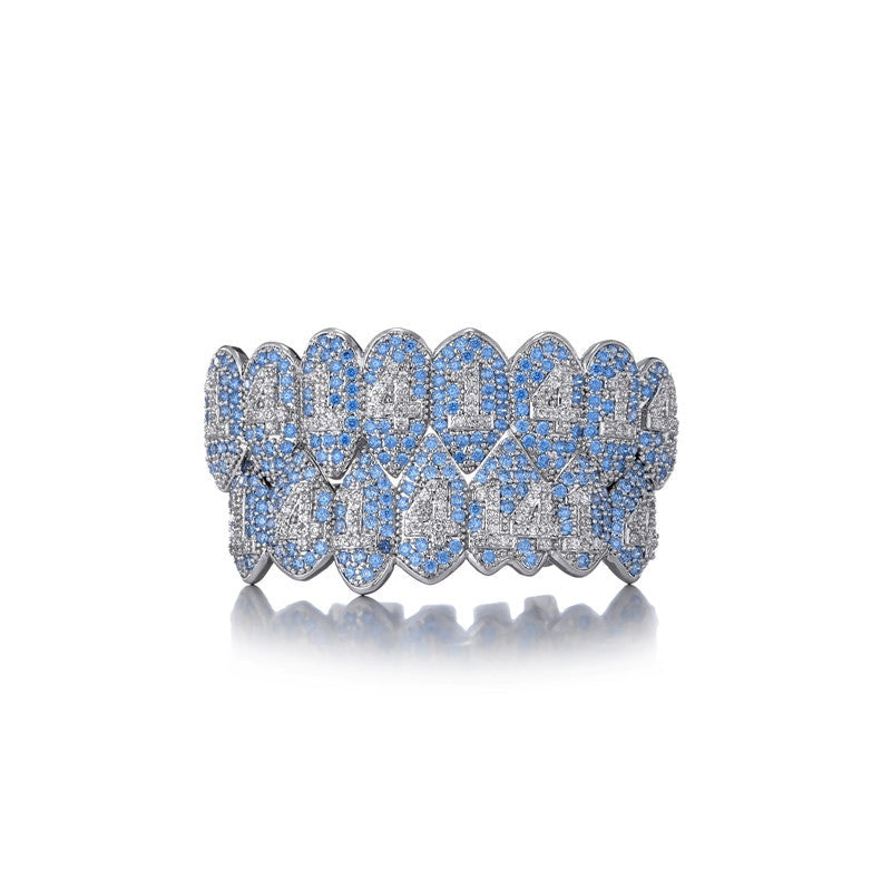 1414 Hip Hop Silver Fangs Teeth Grillz Top Bottom Mouth Grills