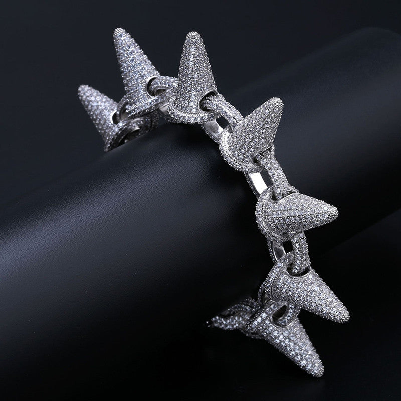 Mens AAA Flooded Ice Micro Pave Stone 24k Gold Silver Rivet Spike Bracelet