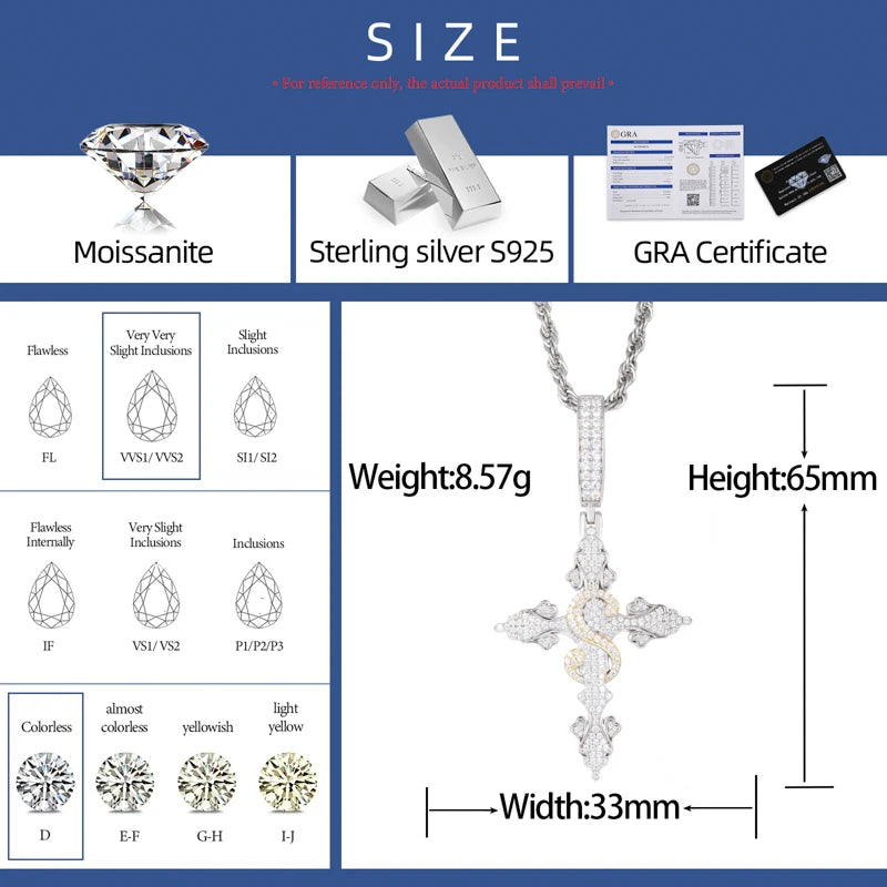 Serenity Cross | S925 Silver Moissanite Diamond Cross Of Peace Hip Hop Pendant Necklace