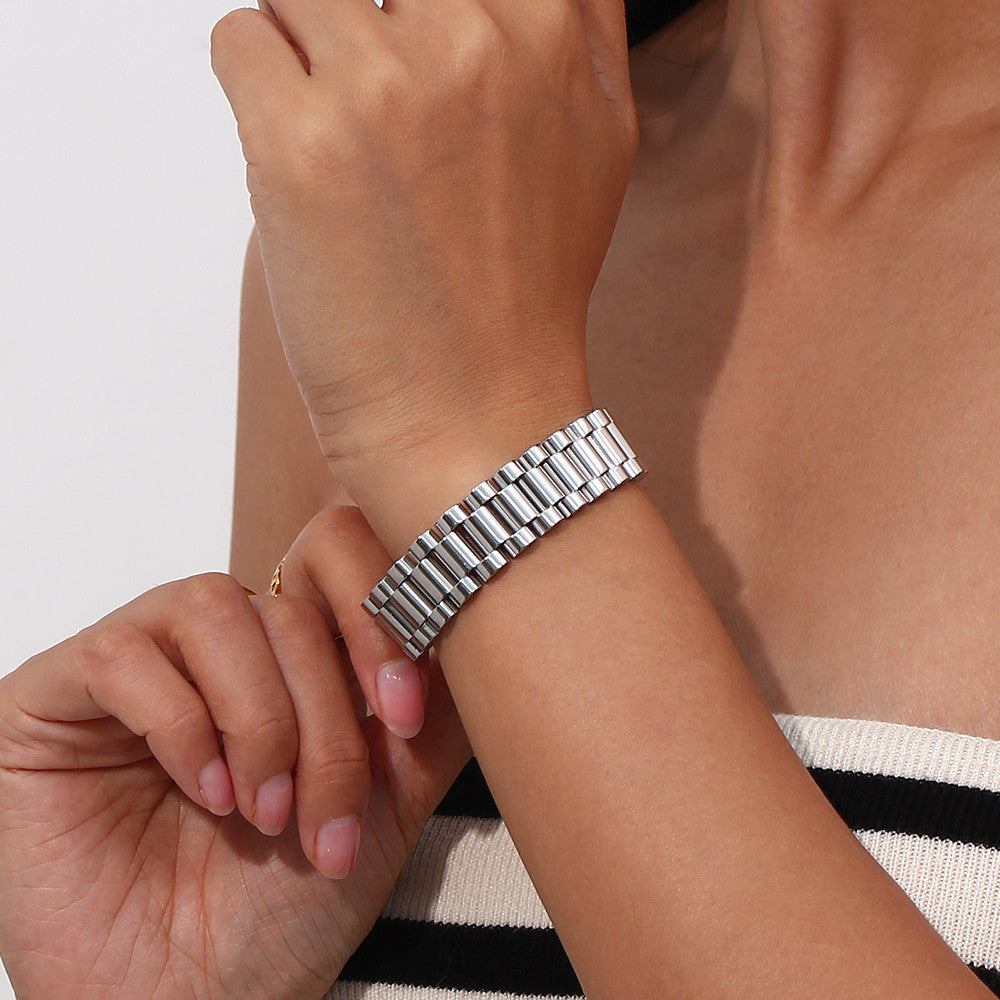 18k Gold Stainless Steel Exaggerated Hip Hop 15mm Watchband Bracelet