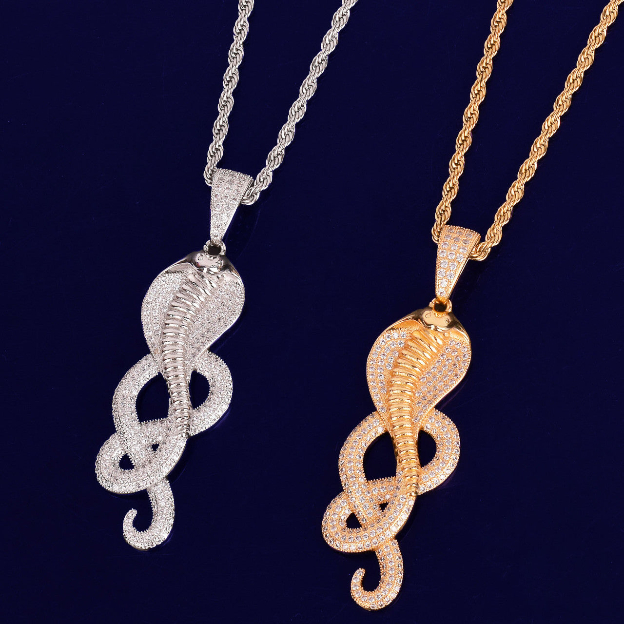 King Cobra Real 18k Gold True Micro Pave Hip Hop Flooded Ice Pendant Chain Necklace