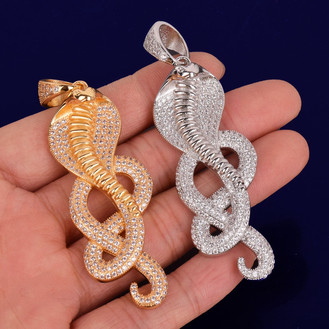 King Cobra Real 18k Gold True Micro Pave Hip Hop Flooded Ice Pendant Chain Necklace