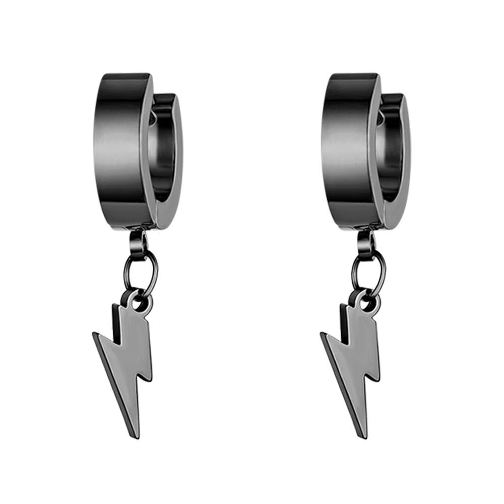High Fashion No Fade Gold Silver Black Stainless Steel Huggie Lightning Bolt Earrings