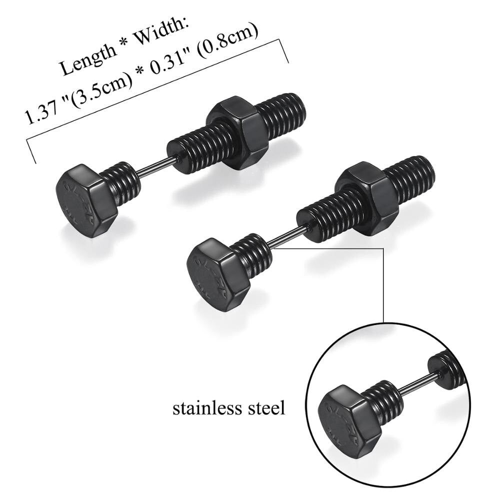 Rock Star Gold Silver Black Screw Bold Stainless Steel Earrings